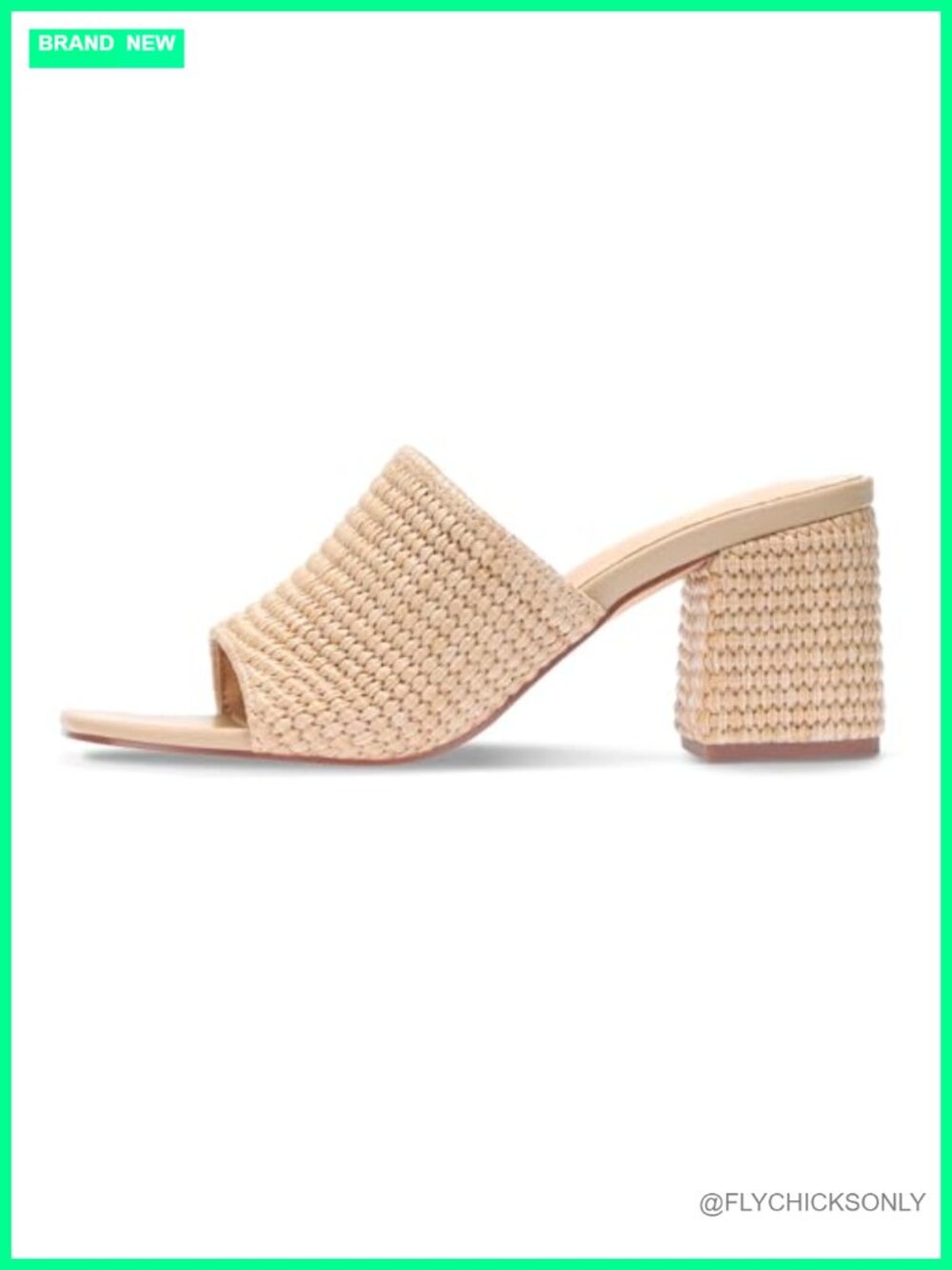 Raffia Woven Block Heel Sandals Square Open Toe Slip On Heels